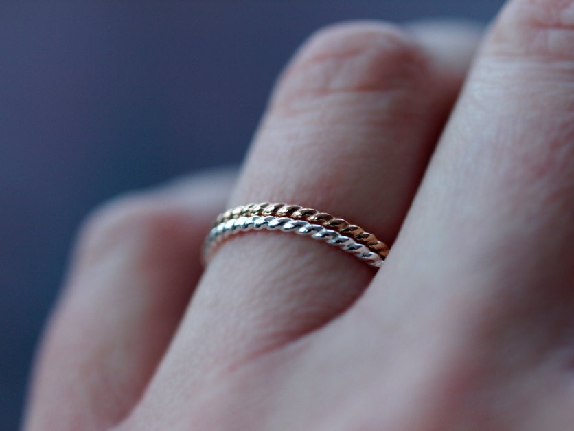 Twist Ring Stack Mixed Metal Sterling Silver Goldfill Pair Stacking Jewelry Modern Elegant Simple Single Band