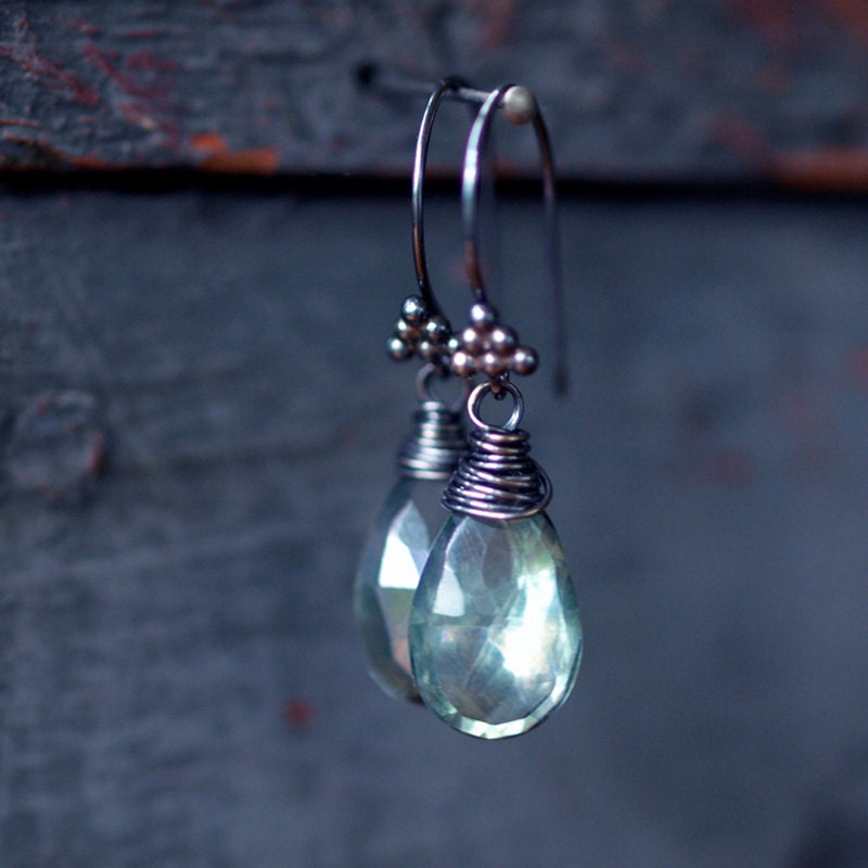 Dark Forest Earrings Lush Green Mystic Quartz Oxidized Sterling Silver Drop Handmade Jewelry