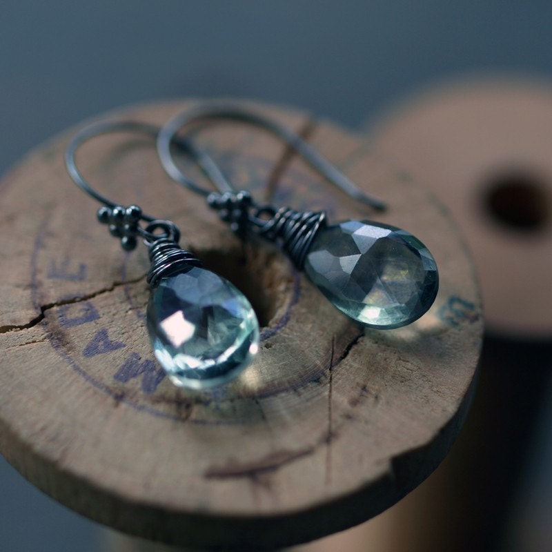 Dark Forest Earrings Lush Green Mystic Quartz Oxidized Sterling Silver Drop Handmade Jewelry