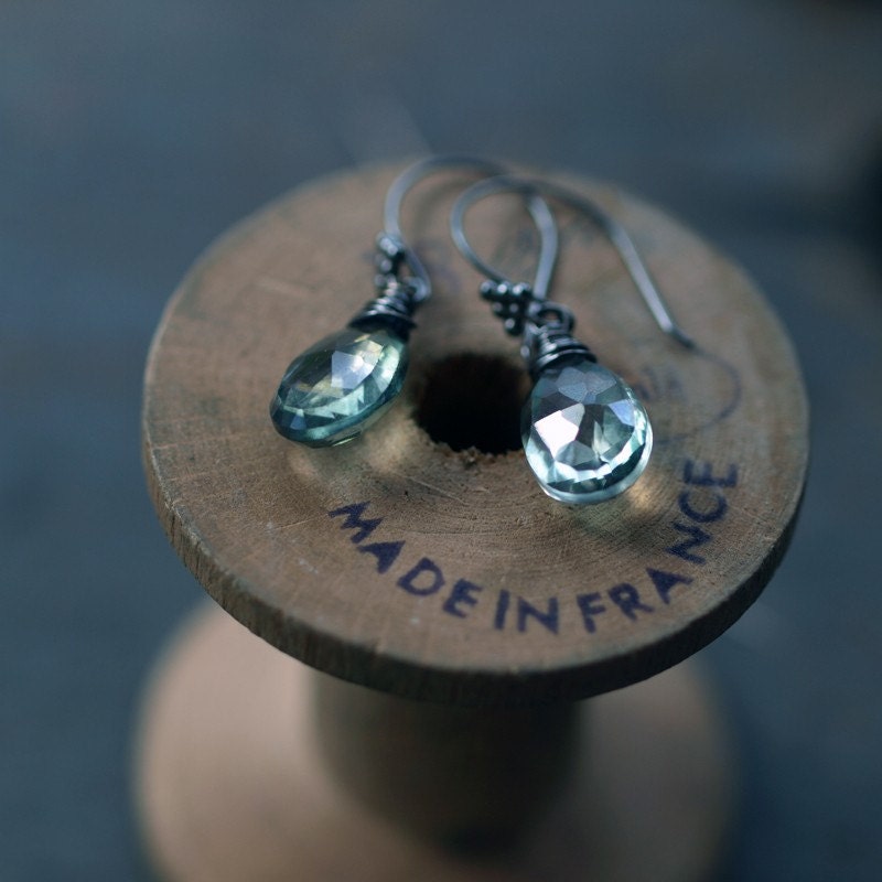 Dark Forest Earrings Lush Green Mystic Quartz Oxidized Sterling Silver Drop Handmade Jewelry