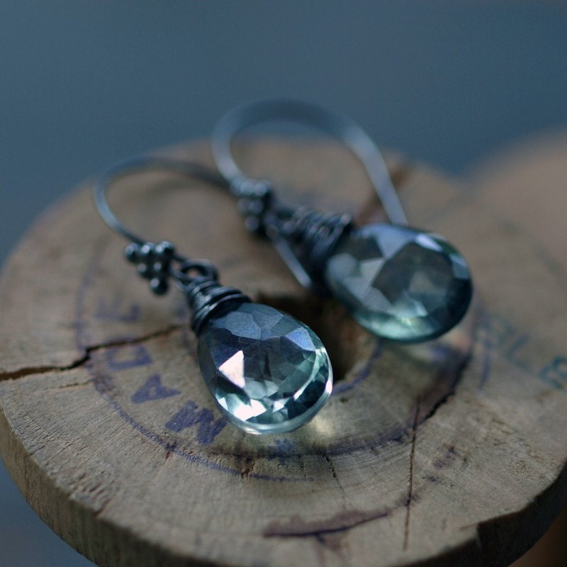 Dark Forest Earrings Lush Green Mystic Quartz Oxidized Sterling Silver Drop Handmade Jewelry