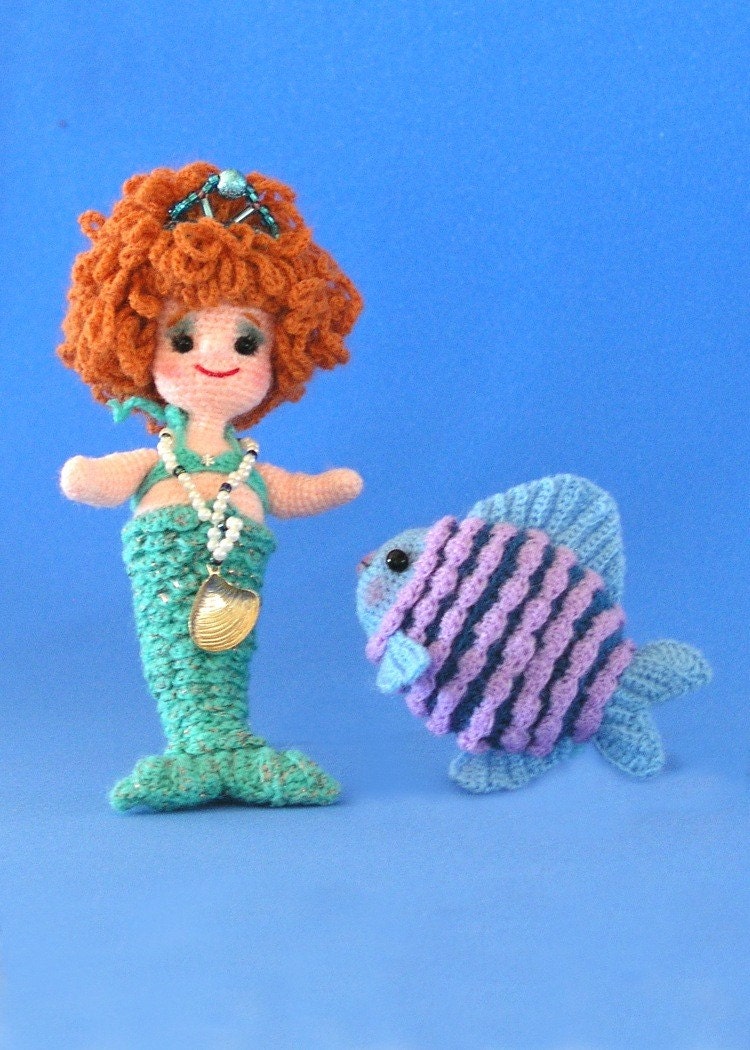 Miniature Mermaid Doll and Fish, Mandy and Tansy - Instant Download