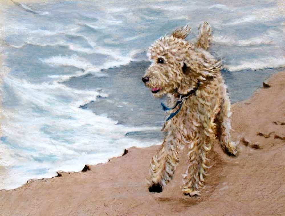 Custom Portrait from photos - pet portrait on beach or any setting, Poodle, all dogs, pets or children 16 x 20 original art