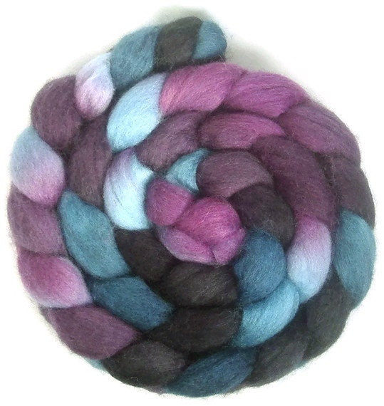 Handpainted BFL Wool Roving - 4 oz. TWILIGHT - Spinning Fiber