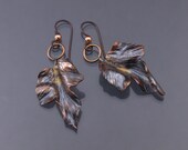 Forged Copper and Bronze Maple Leaf Earrings on niobium earwires
