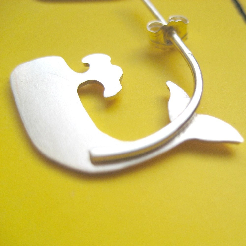 silver whale hoop earrings