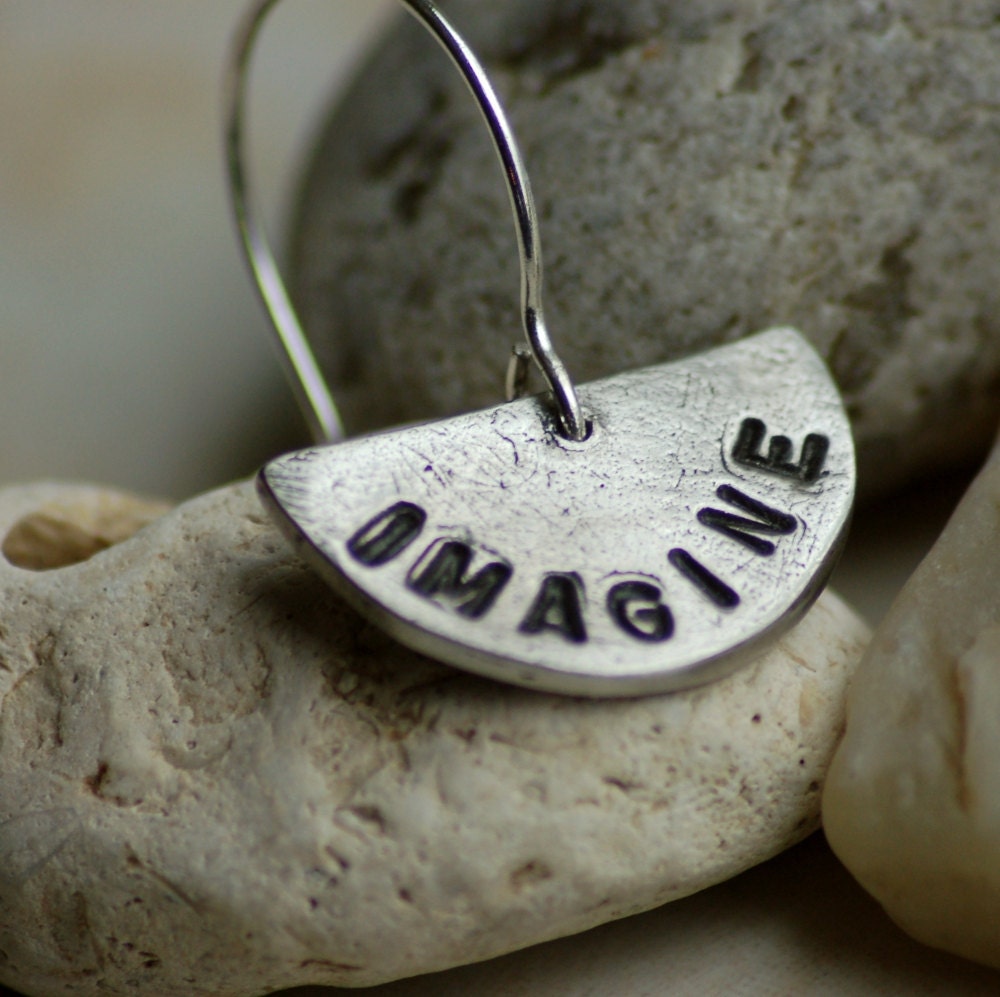 IMAGINE earrings stamped word charm