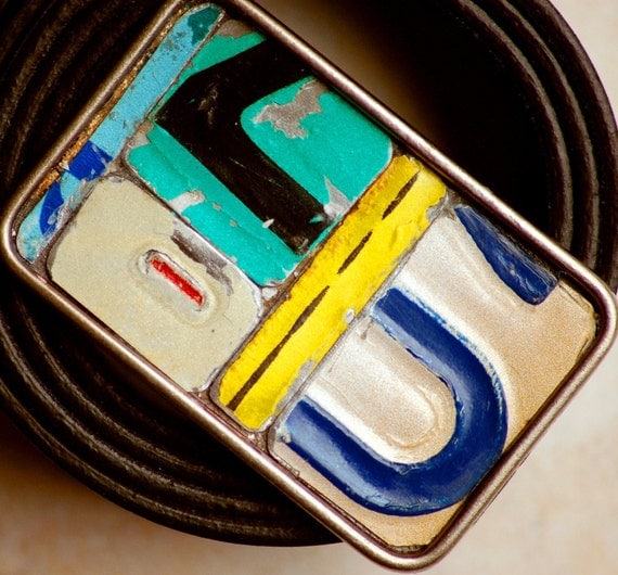 Metal Mosaic Belt Buckle Vintage License Plate