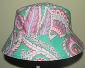 Kids Child Children Reversible Fabric Bucket Hat JP Poodle Pink Green