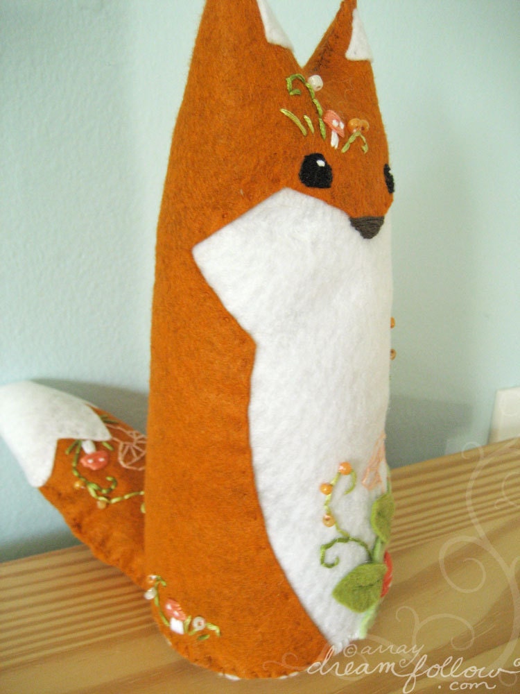 Goldenrod One of a Kind embroidered Fox Plush