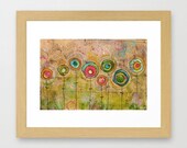 3 orange, 2 green, 3 blue flowers  (Reproduction Print)