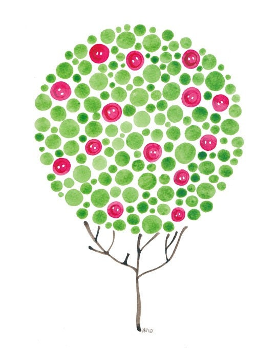 Buttons Watercolour Tree Print For Nursery and Office Wall Decor