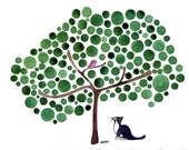Watercolour Bird Watching Art Print for Cat Lovers