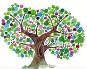 Large Family Tree Watercolour Painting Personalized with Family Names