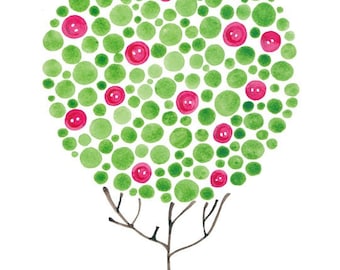 Buttons Watercolour Tree Print For Nursery and Office Wall Decor