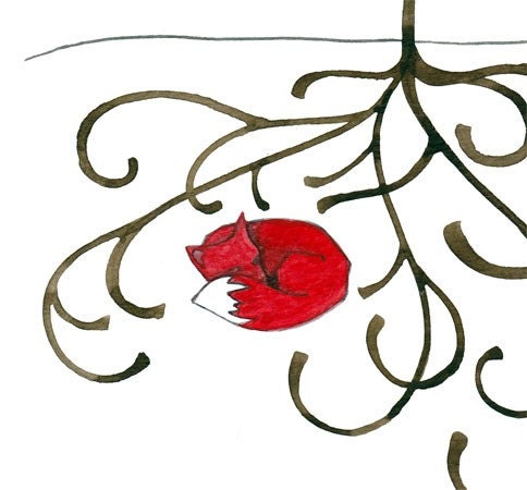 Tree Artwork Fox Nap Watercolor Art Print Winter Wall Art Children Decor