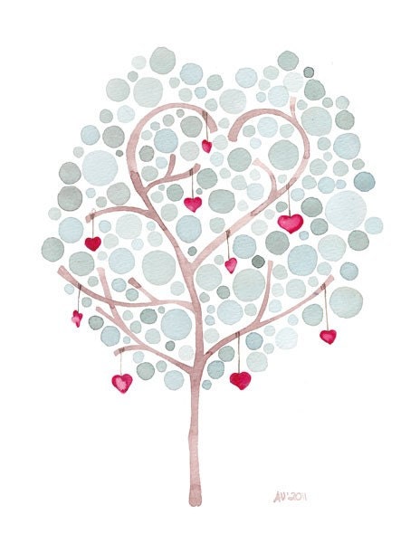 Watercolor Artwork Hanging Hearts Print Home Decor