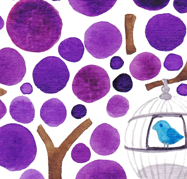 Tree Watercolour Caged Bird Fine Art Print