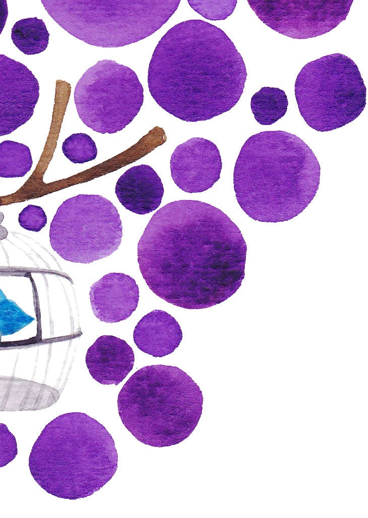 Tree Watercolour Caged Bird Fine Art Print