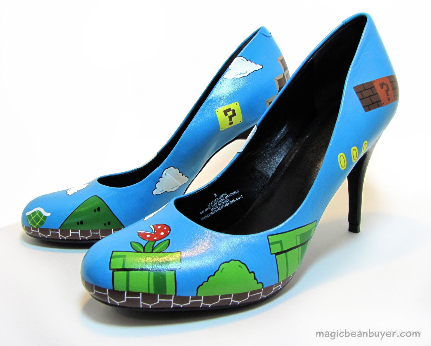 Hand-Painted Super Mario Heels - Size US 7.5 - Ready to Ship