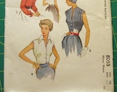 Vintage Blouse Pattern McCalls 8053 B28.5 W24 H31.5