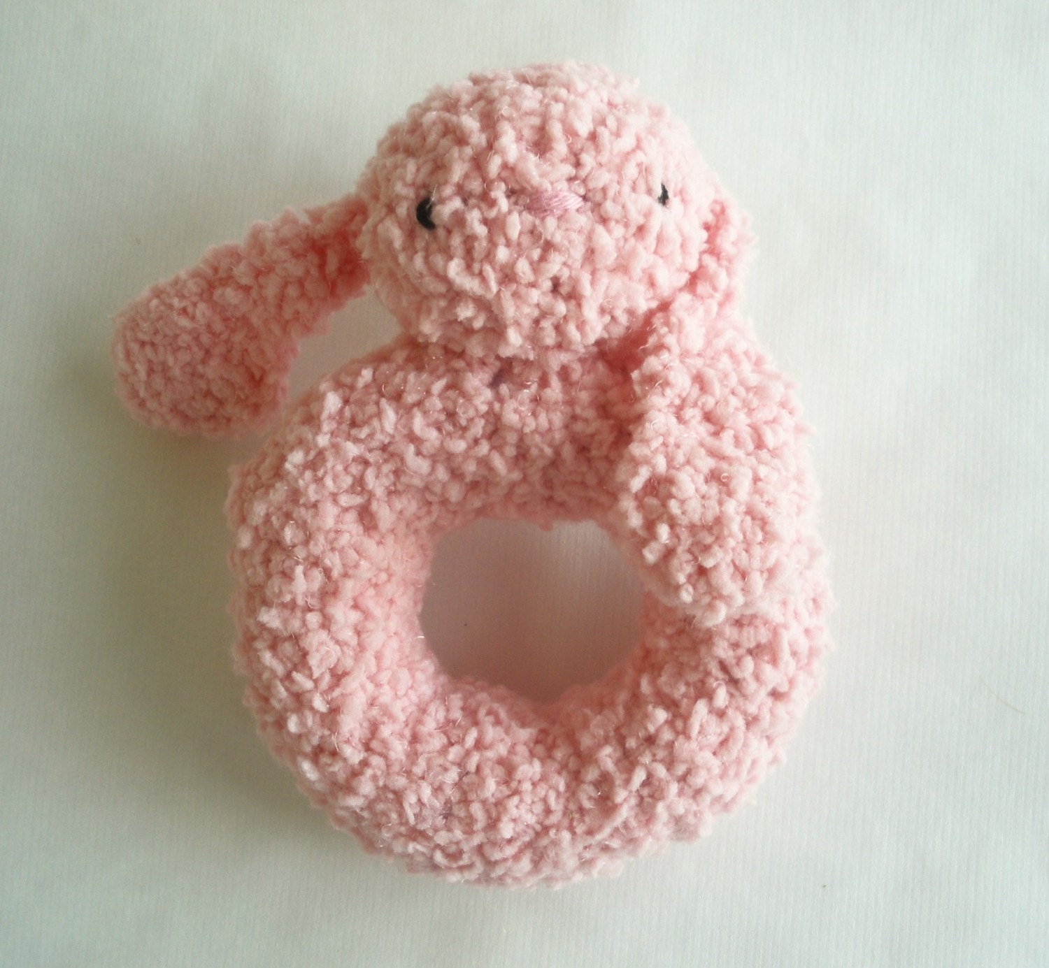 Hold Me Bunny Soft Crochet ring toy baby pink