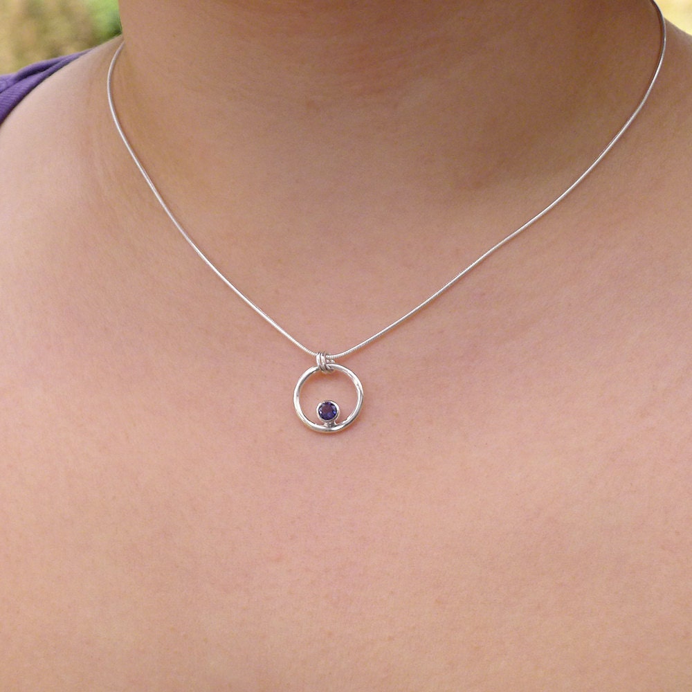 BLUE TOPAZ Sterling Silver Circle Pendant Necklace