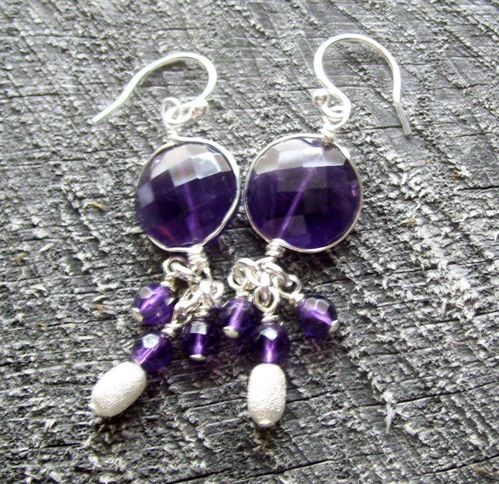 Handmade Artisan Amethyst and Sterling Wire Wrapped Earrings