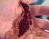 Hand Forged Dragon Artisan Copper and Garnet Wire Wrapped  Pendant