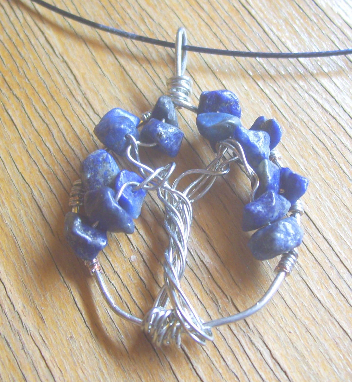 Tree of Life Artisan Wire Wrapped  Blue Sodalite Pendant Neckace