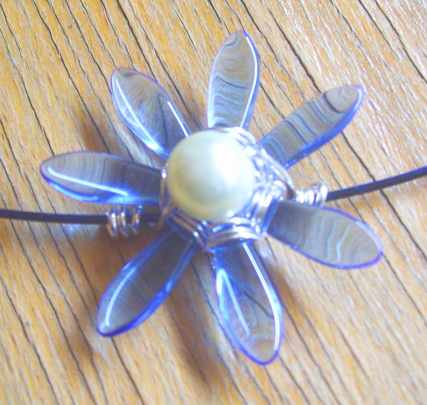Blue Daisy Necklace Pendant Wire Wrapped Artsian