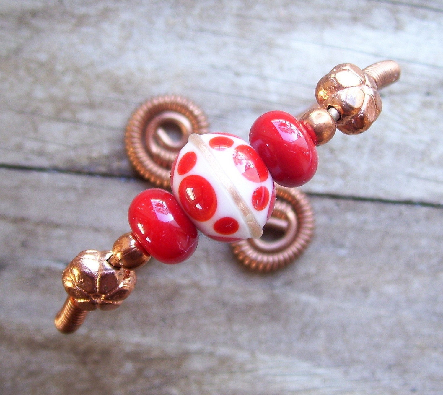 Red and Copper Adjustable Wirewrapped Bangle