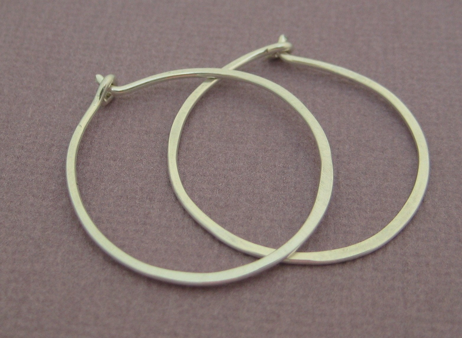 Small Silver Round Hammered Hoops