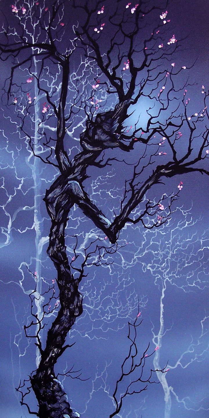 RW2 STALL SHOWER Curtain Art  Tree blue pink purple fantasy The Dance night landsceape dead nightscape flower