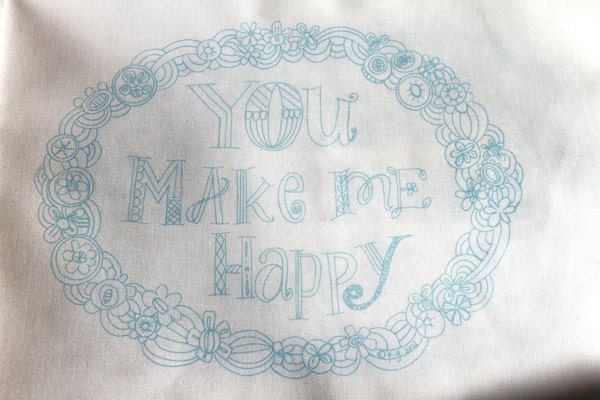 you make me happy, teal stitching sampler pattern