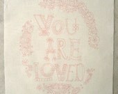 You Are Loved, light pink embroidery printed pattern