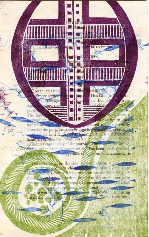 Helen - original woodcut print on reclaimed text page