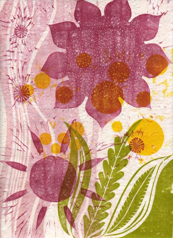 Lace Garden III - original woodcut print on lace paper