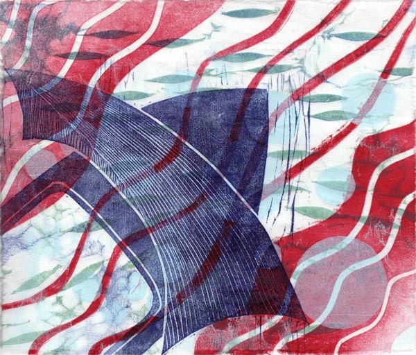 Sailing Upstream - original woodcut print, matted and ready to frame
