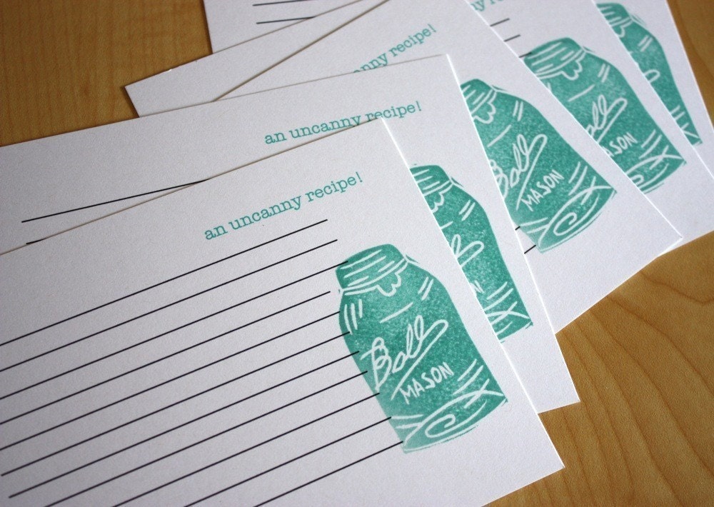 Mason Jar - Handmade Recipe Cards - Set of 5