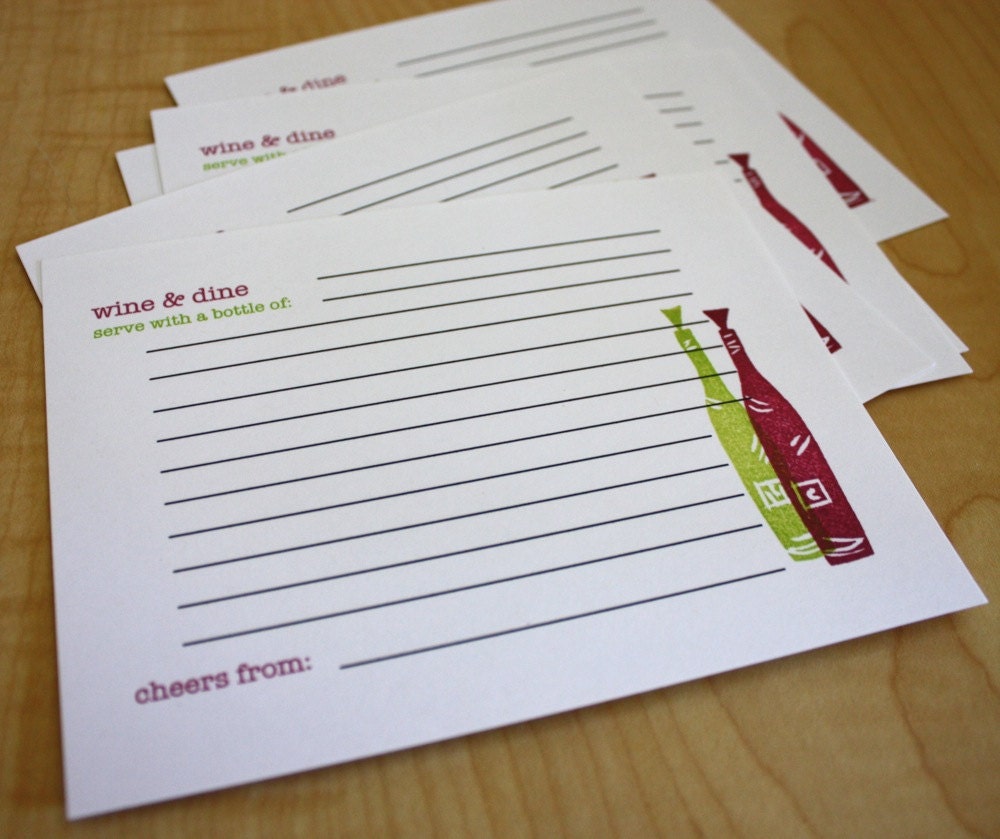 Wine & Dine - Handmade Wine Bottle Recipe Cards - Set of 5