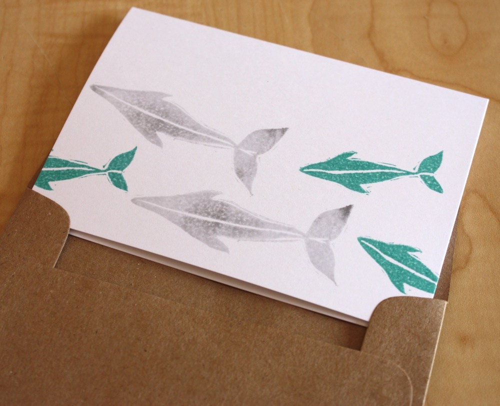 Migration - Whales - Blank Note Cards - Handmade - Set of 2