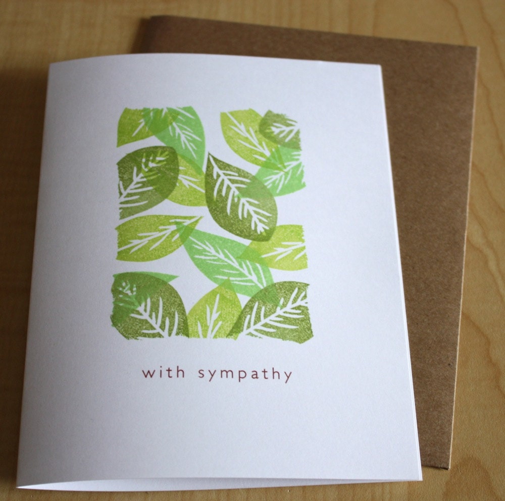 Sympathy - Green Leaves - Handmade Greeting Card - Mosaic Note Series