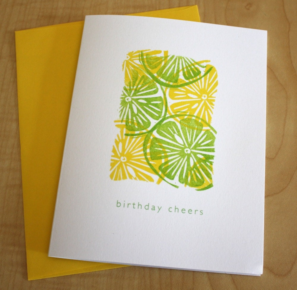 Birthday Cheers - Citrus - Lemons Limes - Handmade Greeting Card - Mosaic Note Series