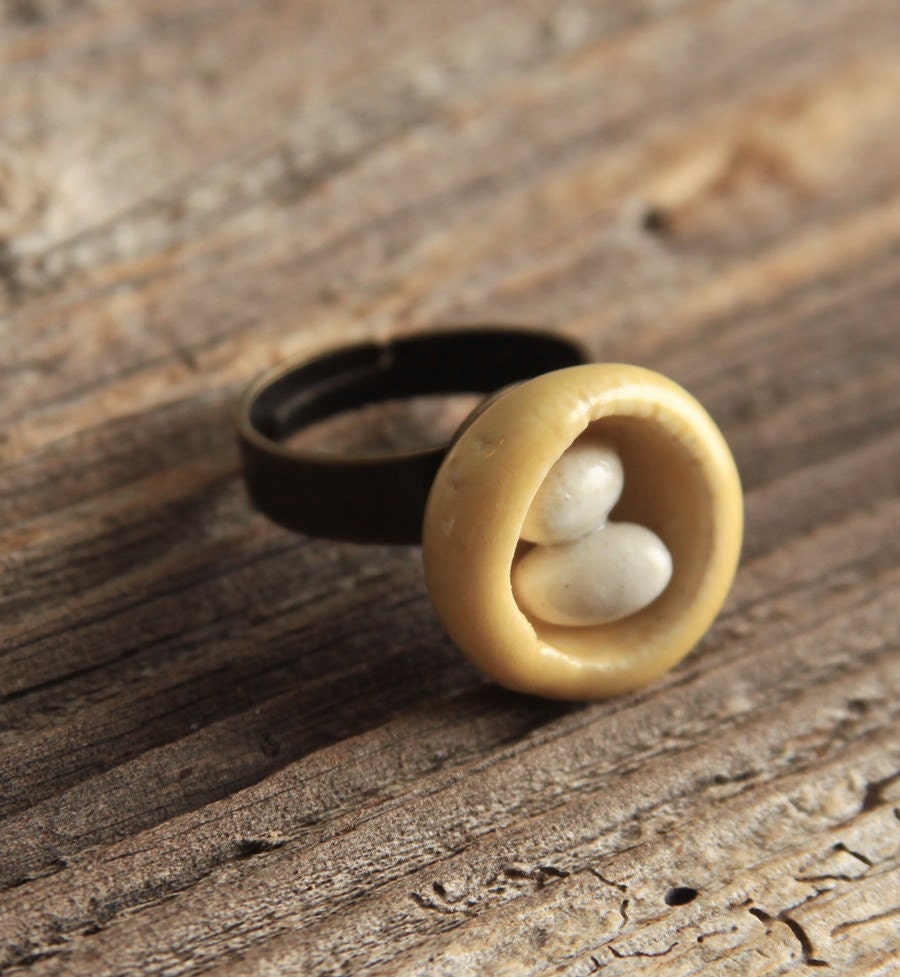 Bird Nest Porcelain Adjustable Ring