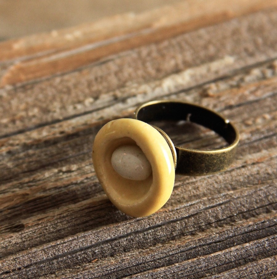 Bird Nest Porcelain Adjustable Ring
