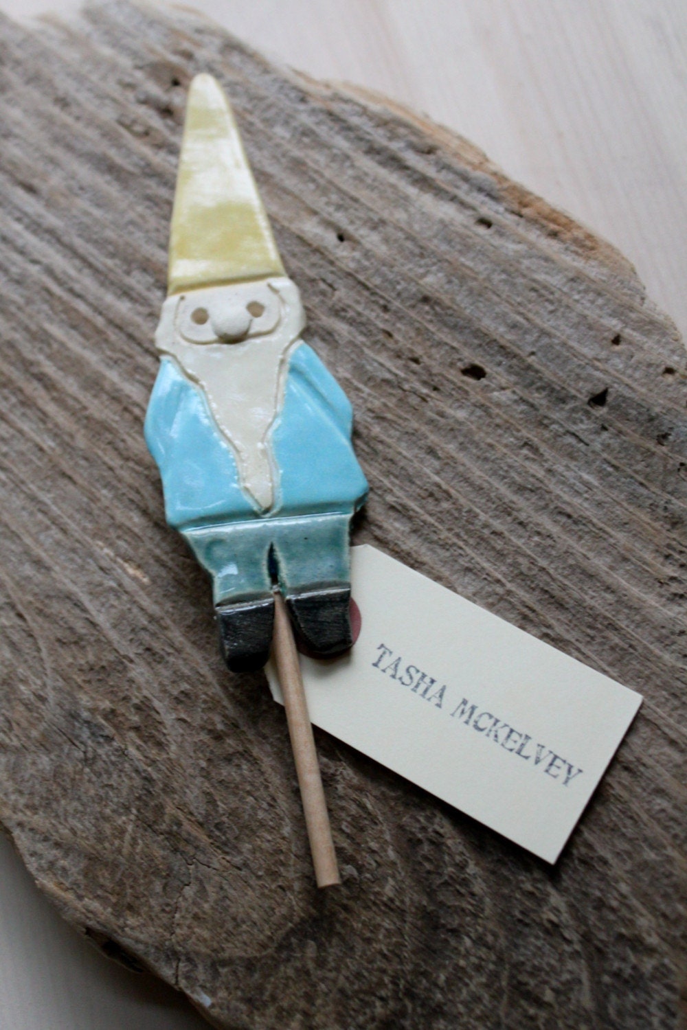 Handmade Pottery Gnome Garden Stake by Ceramic Artist Tasha McKelvey