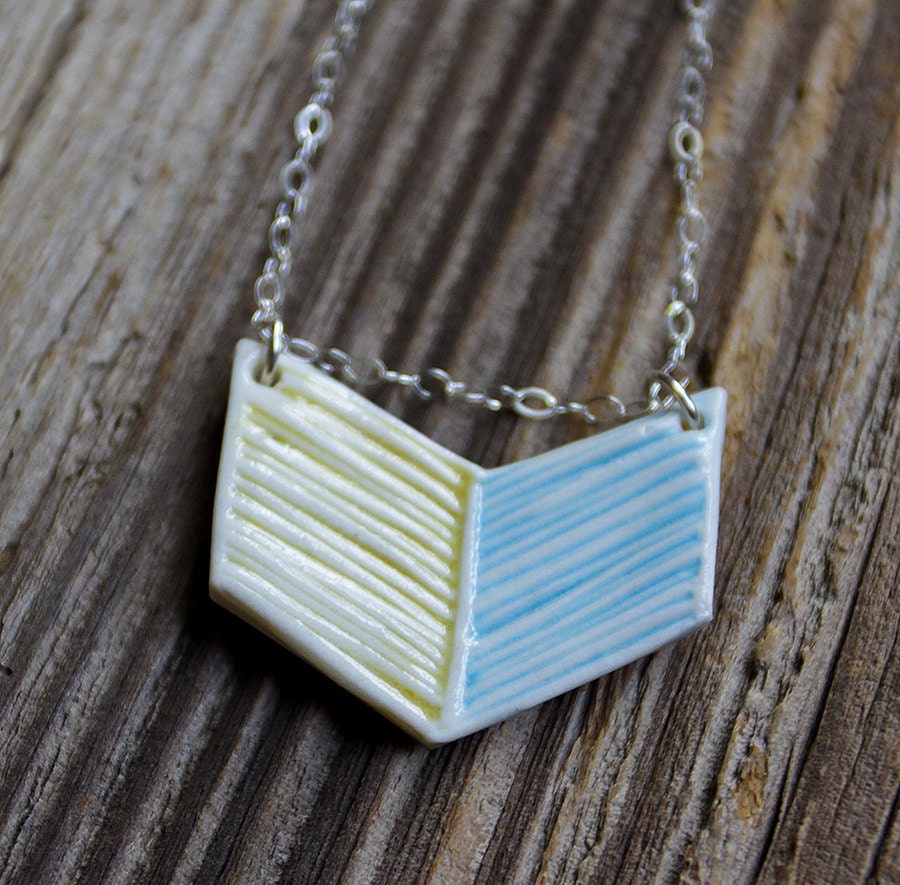 Yellow and Blue Porcelain Simple Chevron Necklace - Handmade Pottery - tashamckelvey