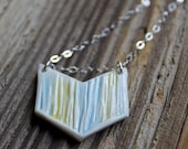 Blue and Yellow Porcelain Simple Chevron Necklace - Handmade Pottery