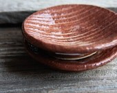 Set of Two Brown Glazed Wood Grain Pottery Trays - Faux Bois